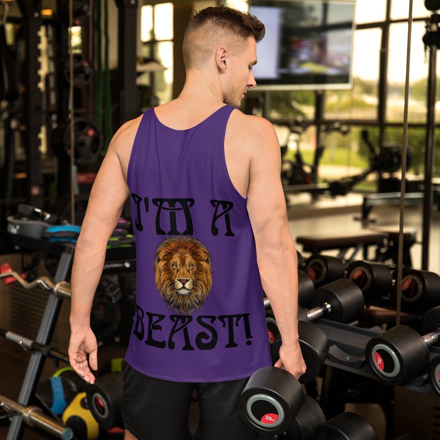 “I’M A BEAST!”Purple Men’s Tank Top W/Black Font