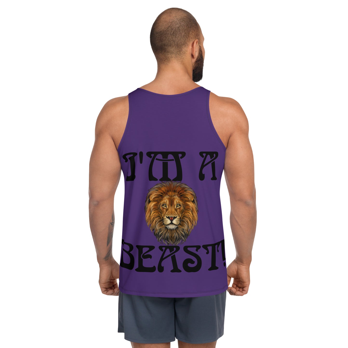 “I’M A BEAST!”Purple Men’s Tank Top W/Black Font