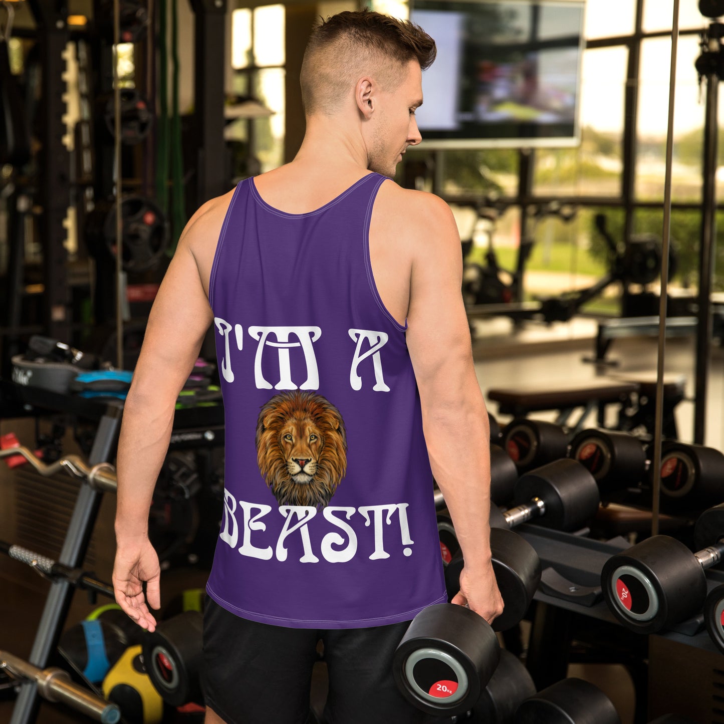 “I’M A BEAST!”Purple Men’s Tank Top W/White Font