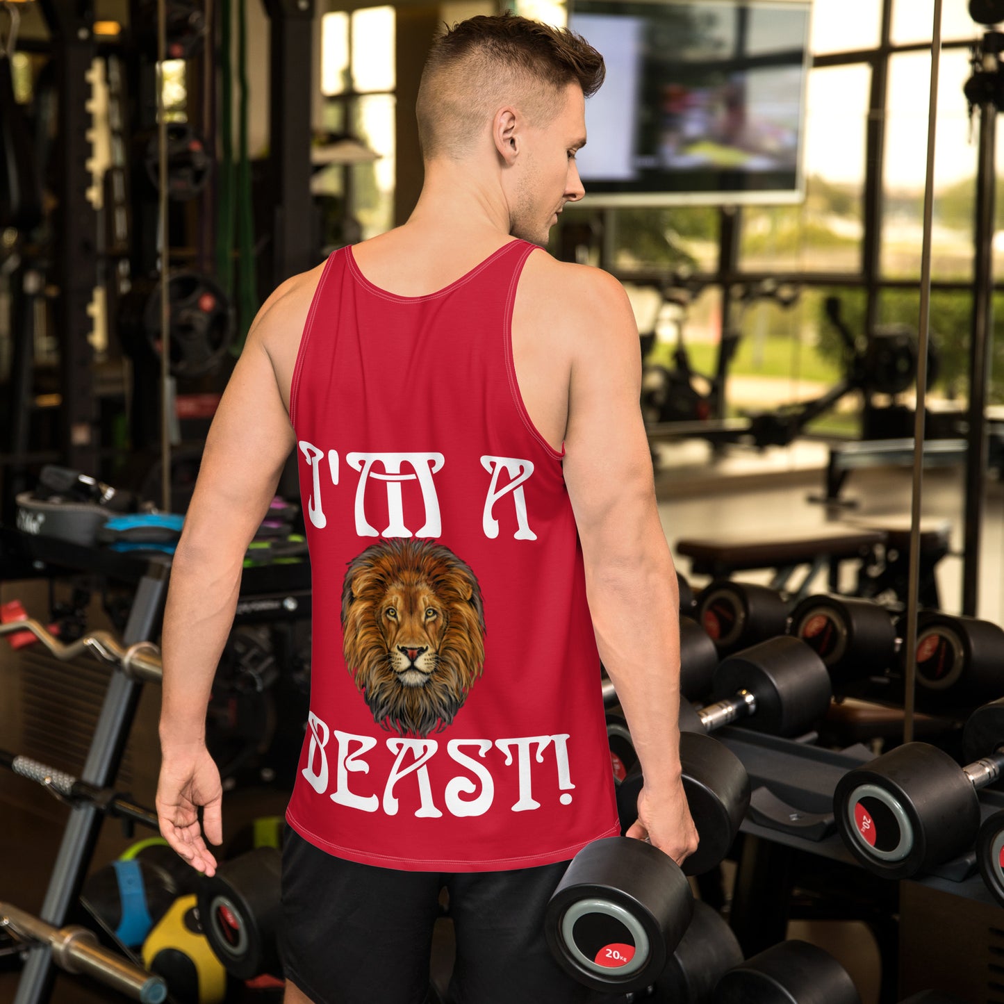 “I’M A BEAST!”Red Men’s Tank Top W/White Font