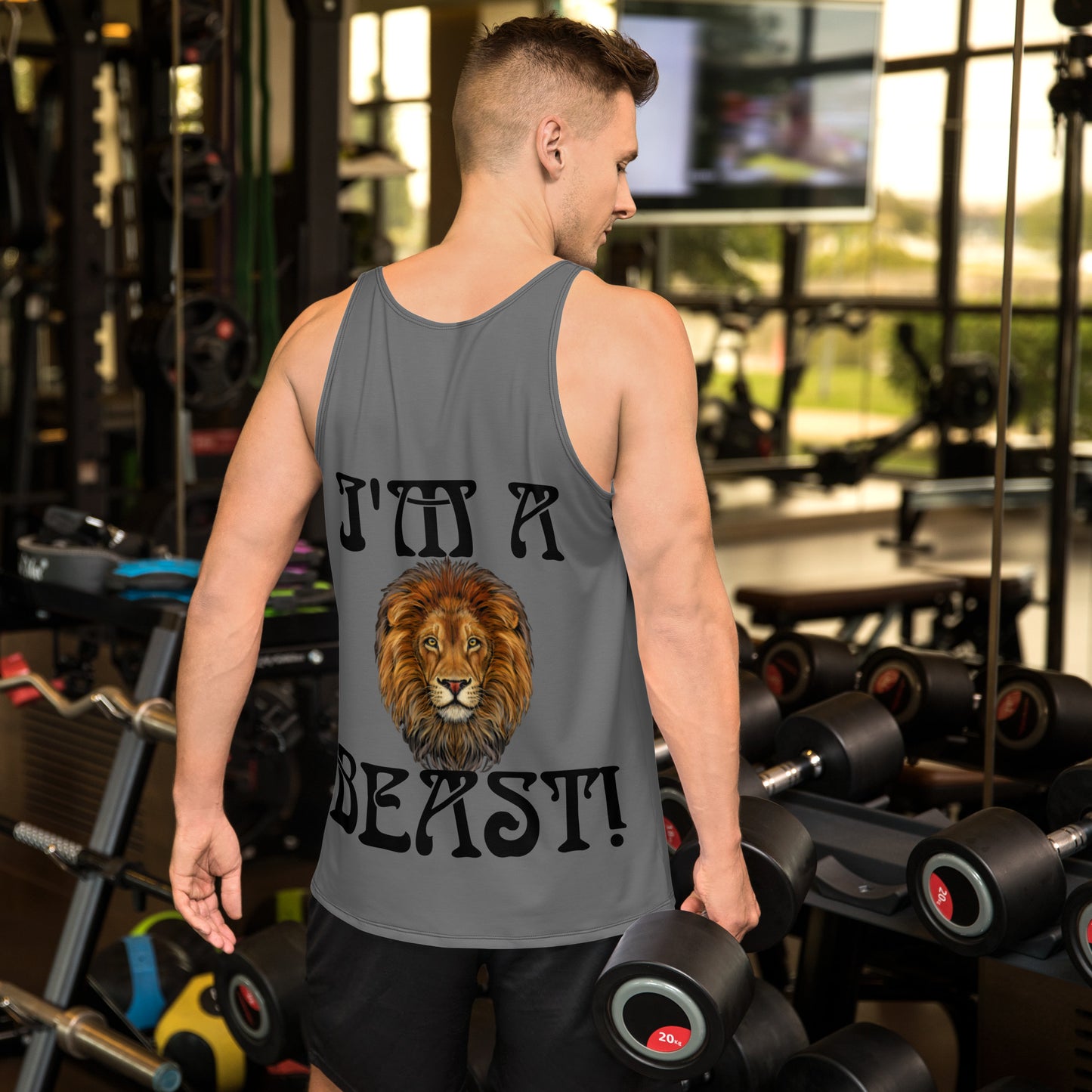 “I’M A BEAST!”Grey Men’s Tank Top W/Black Font