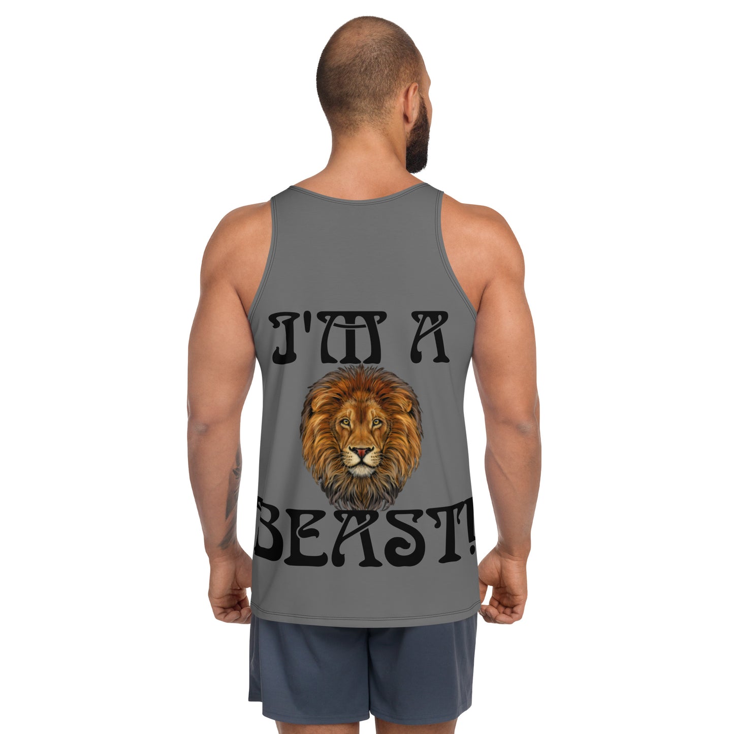 “I’M A BEAST!”Grey Men’s Tank Top W/Black Font