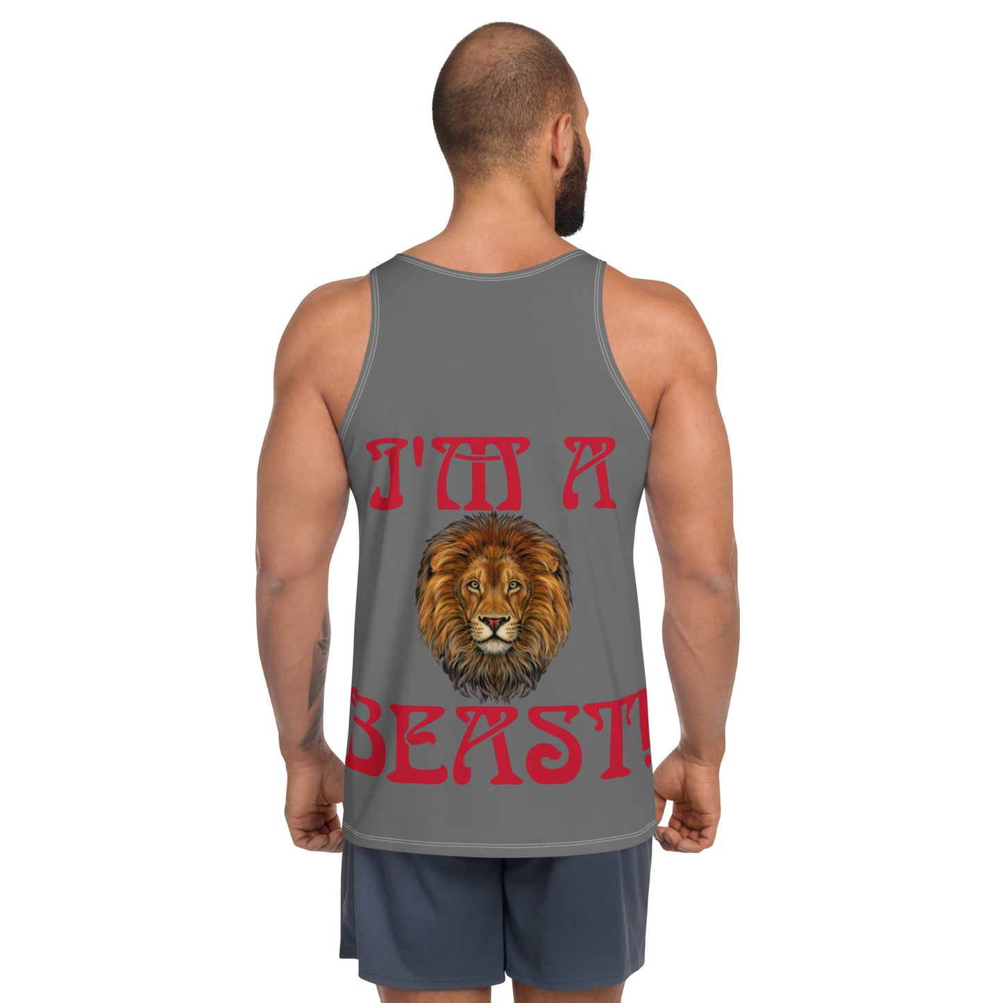 “I’M A BEAST!”Grey Men’s Tank Top W/Red Font