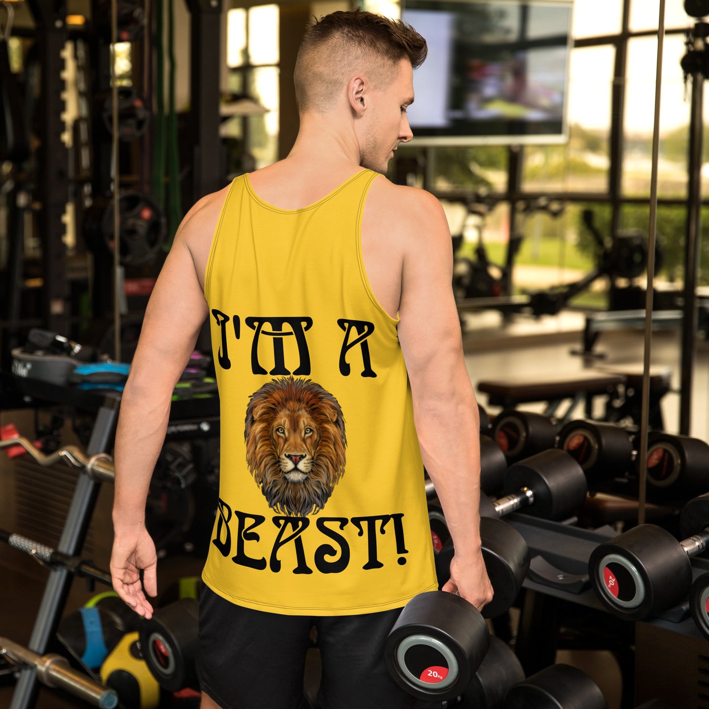 “I’M A BEAST!”Yellow Men’s Tank Top W/Black Font