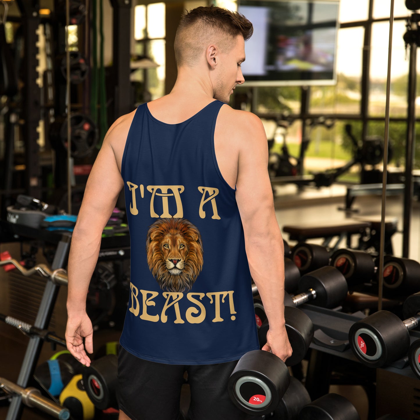 “I’M A BEAST!”Navy Men’s Tank Top W/Fawn Font