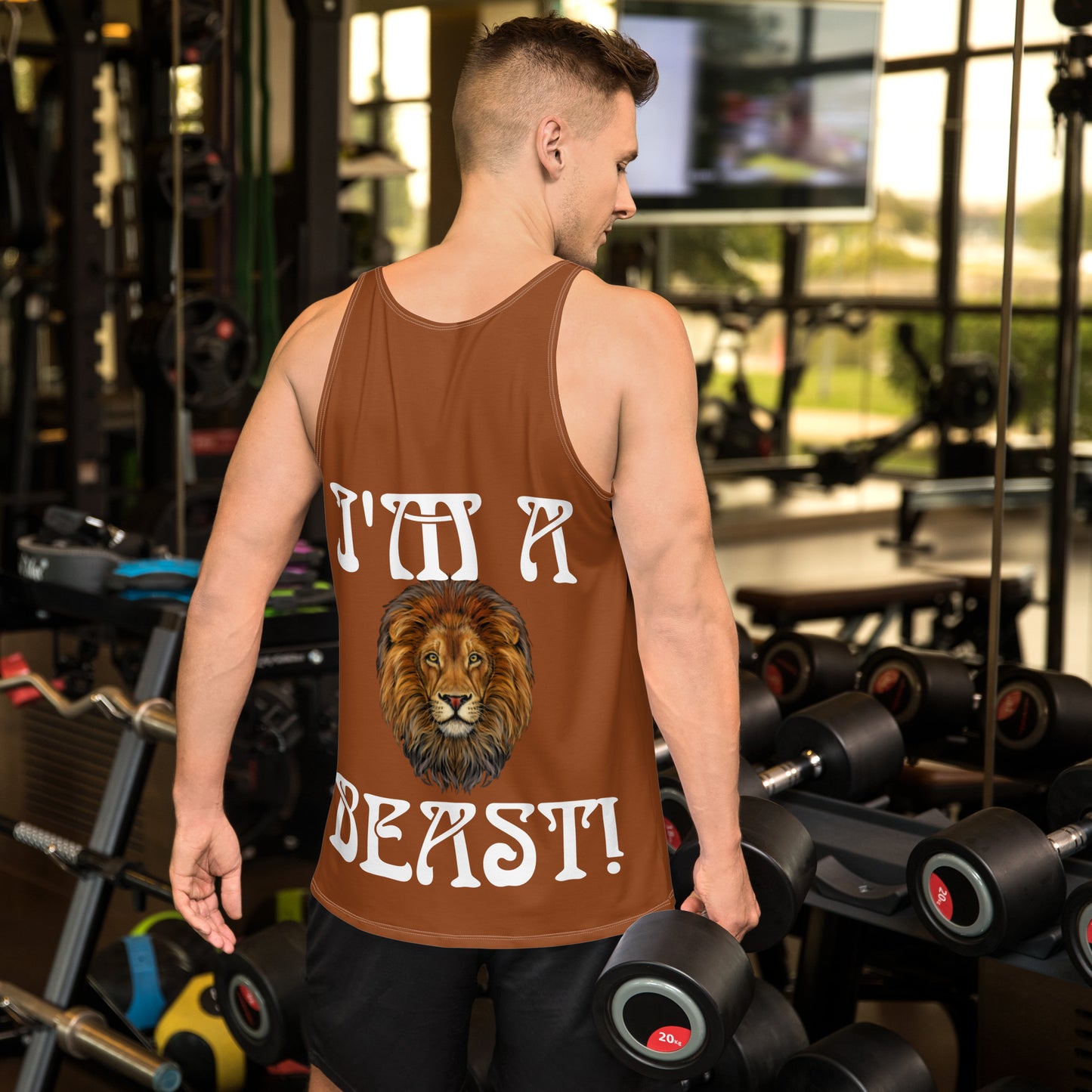 “I’M A BEAST!”Brown Men’s Tank Top W/White Font