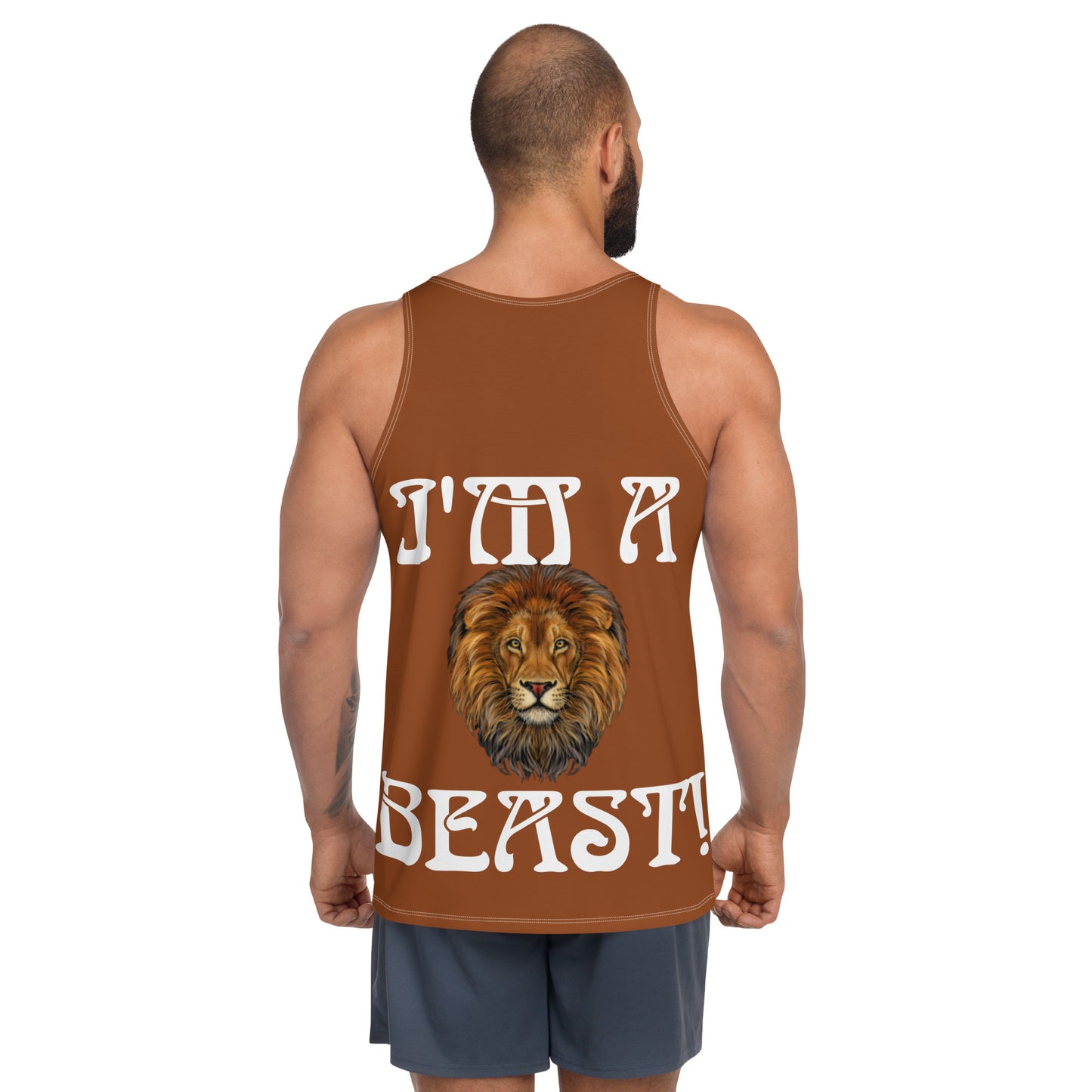 “I’M A BEAST!”Brown Men’s Tank Top W/White Font