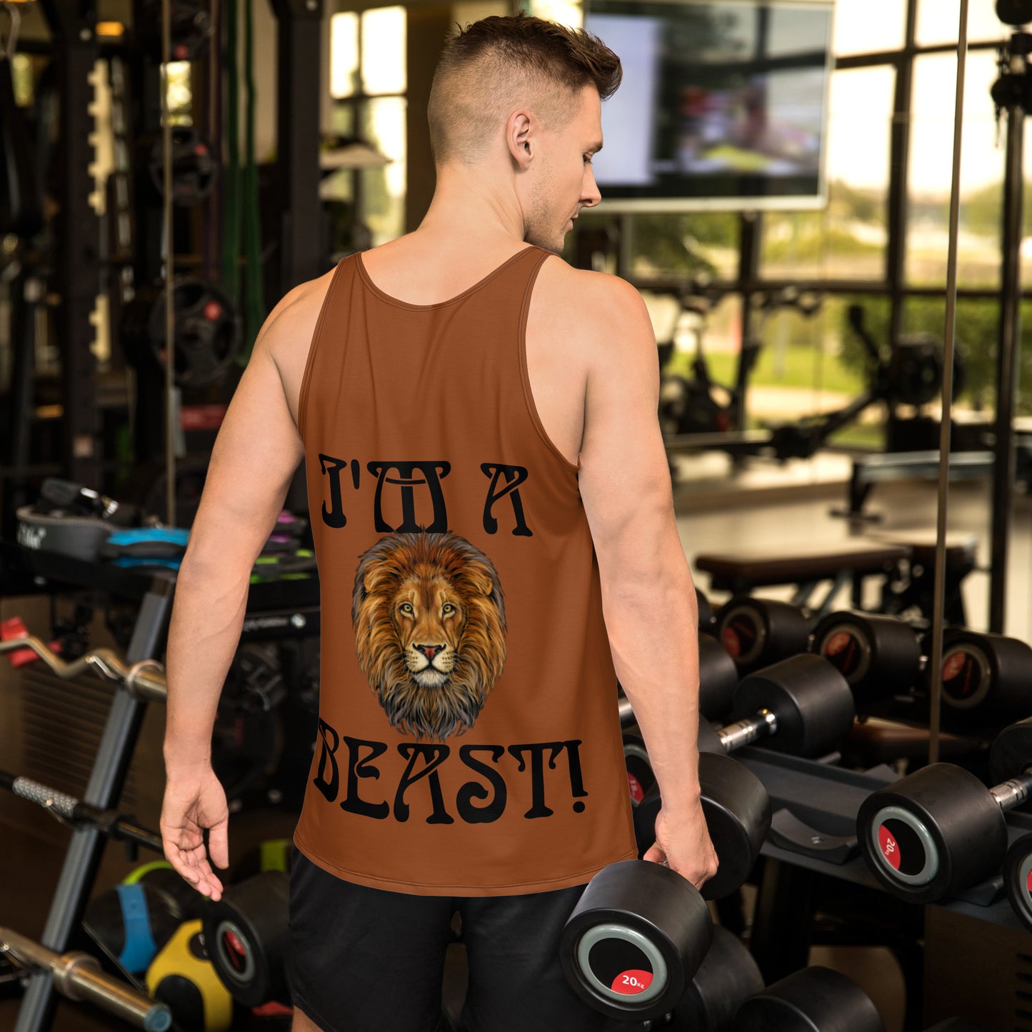 “I’M A BEAST!”Brown Men’s Tank Top W/Black Font