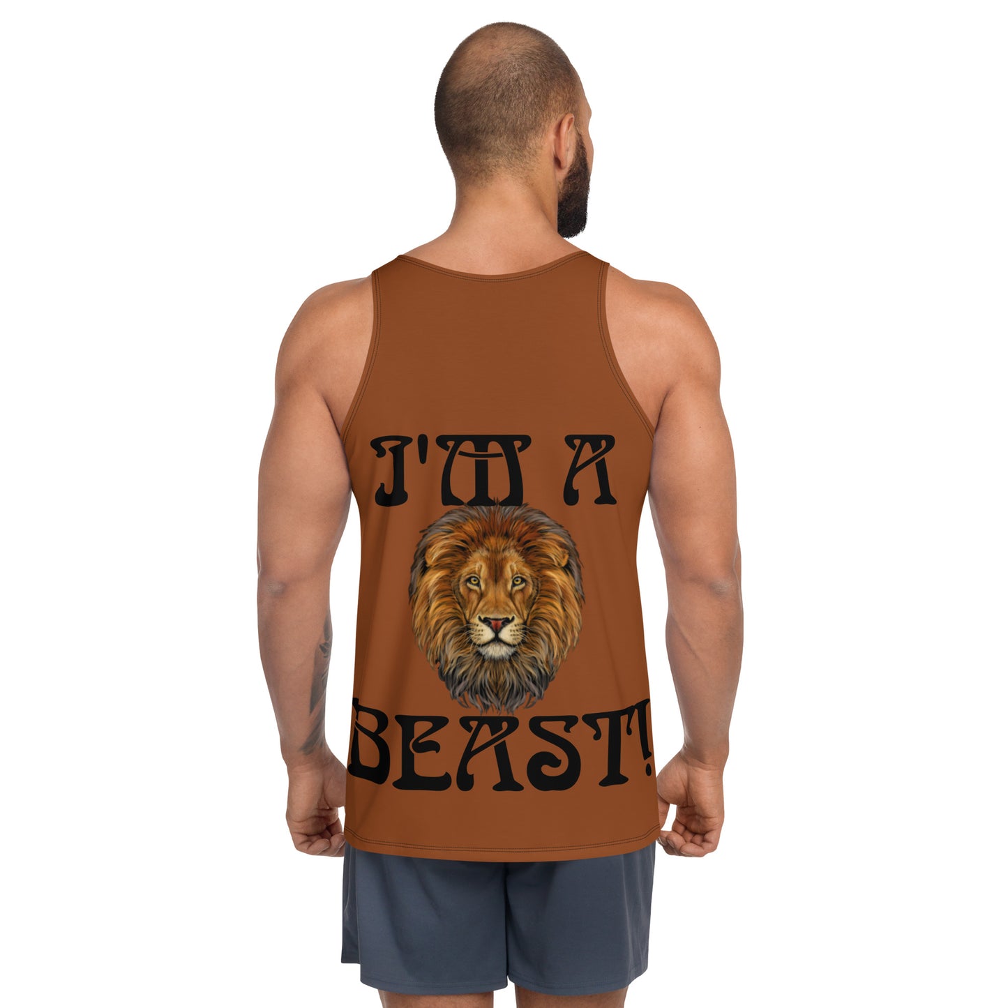 “I’M A BEAST!”Brown Men’s Tank Top W/Black Font