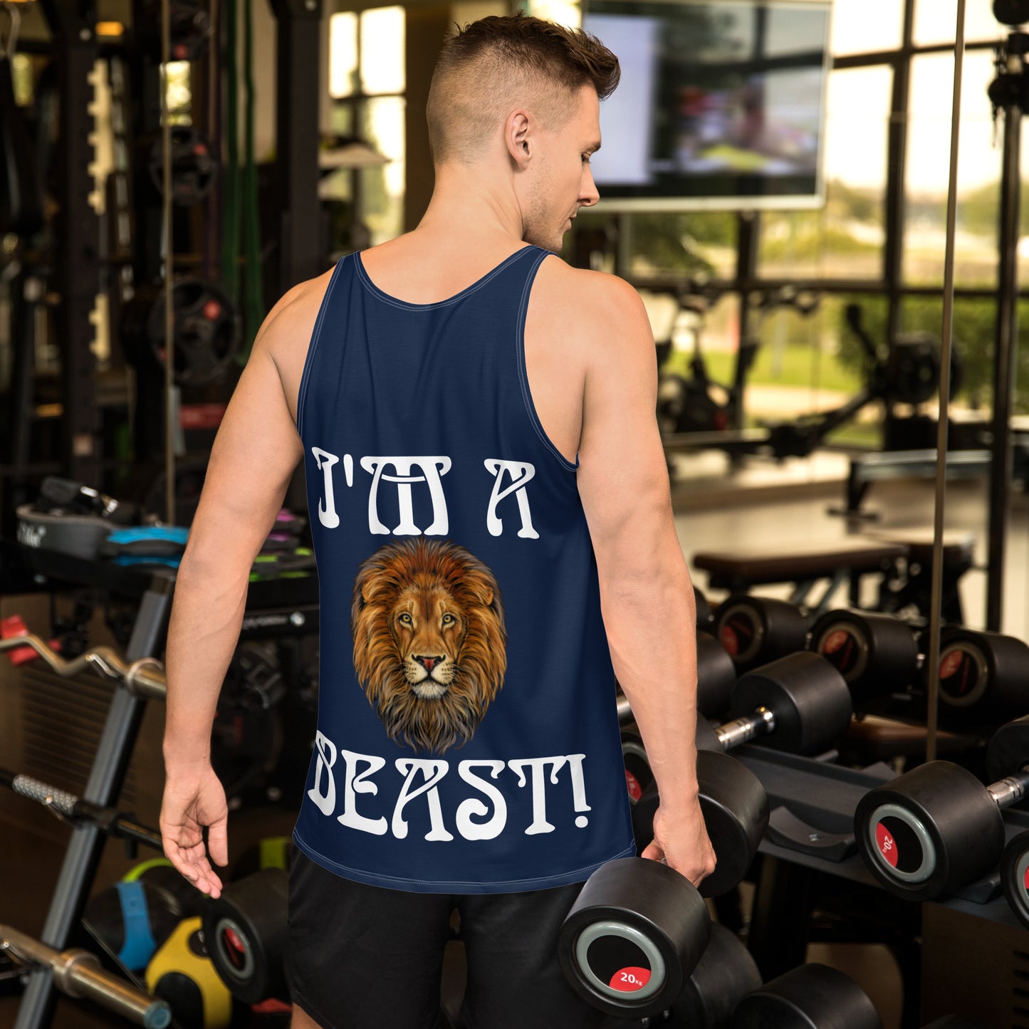 “I’M A BEAST!”Navy Men’s Tank Top W/White Font