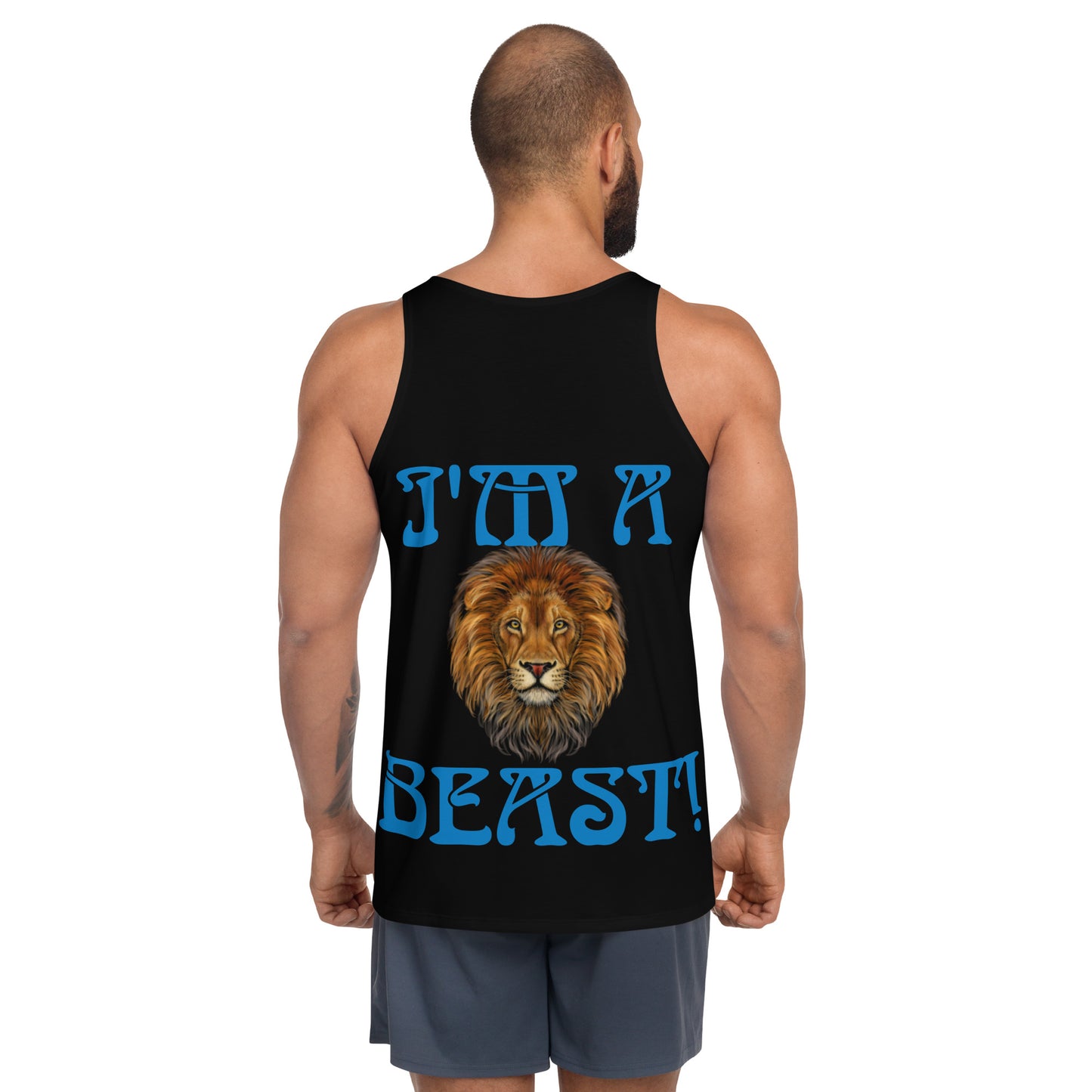 “I’M A BEAST!”Black Men’s Tank Top W/Navy Blue Font