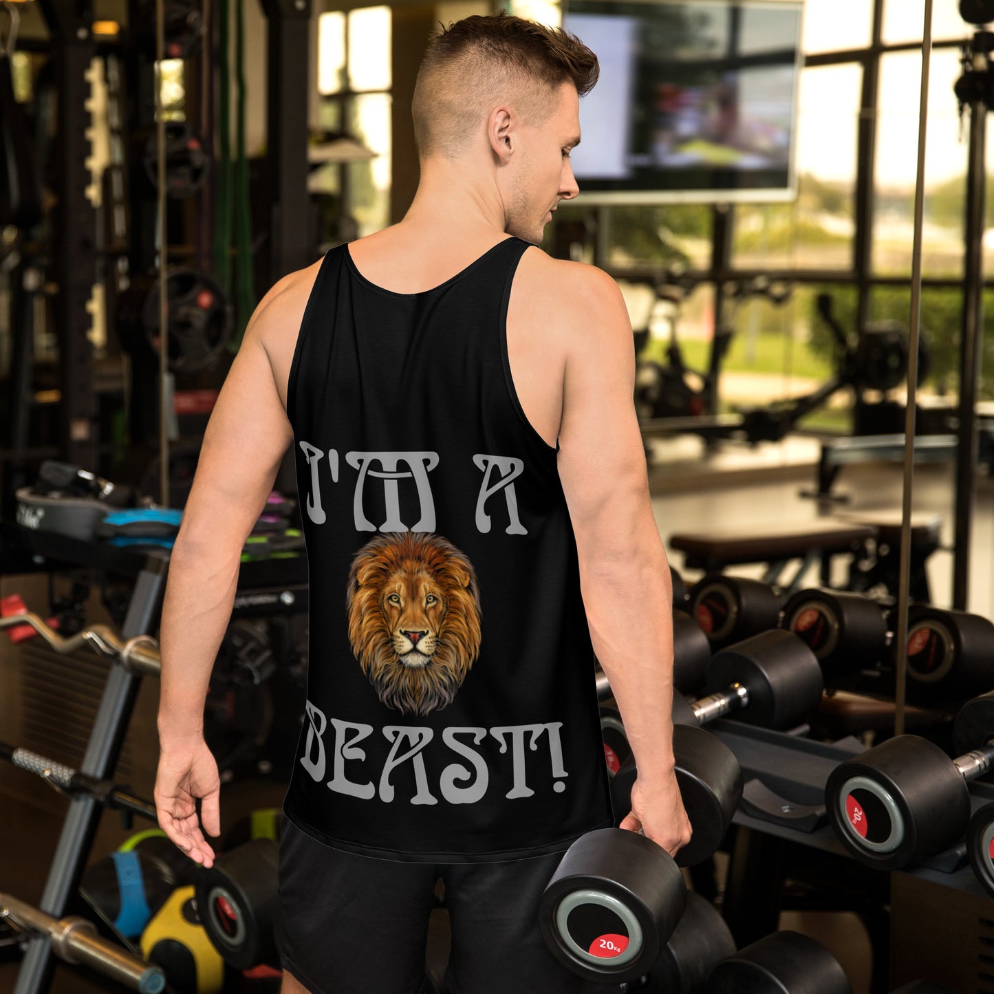 “I’M A BEAST!”Black Men’s Tank Top W/Silver Font