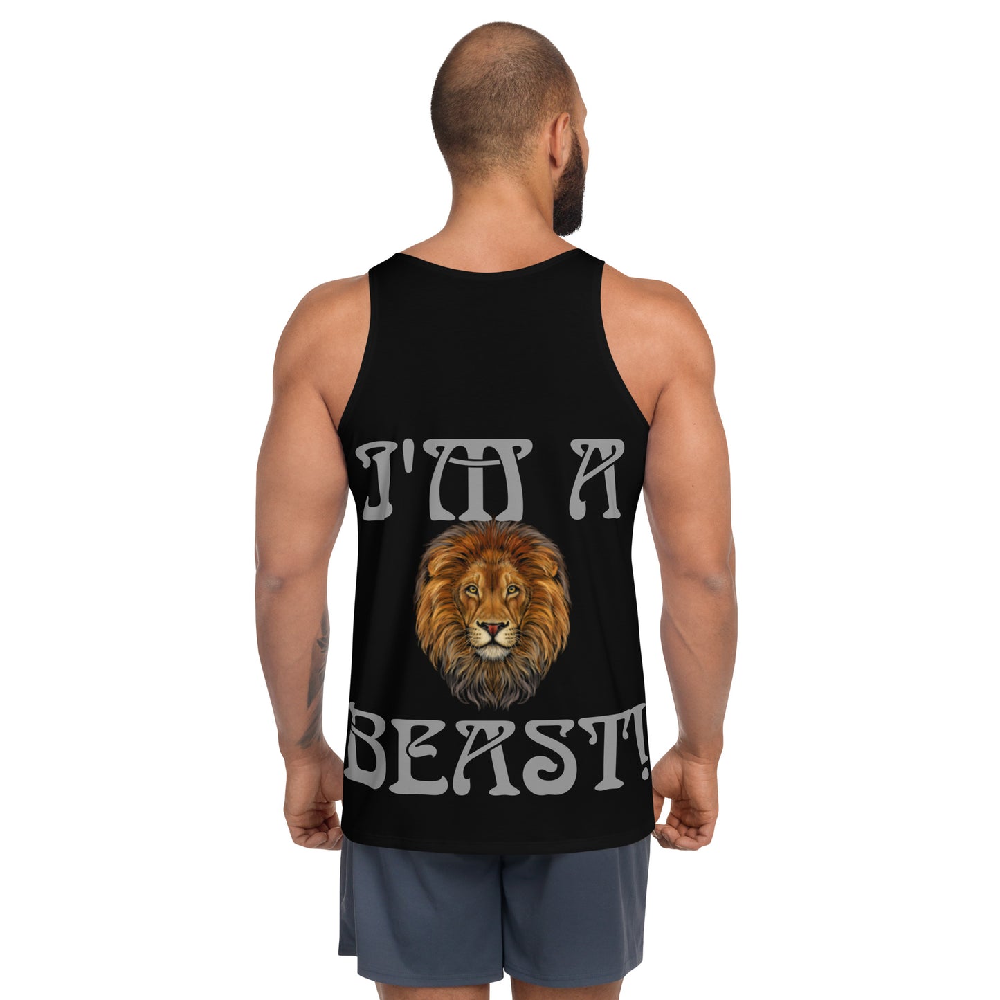 “I’M A BEAST!”Black Men’s Tank Top W/Silver Font