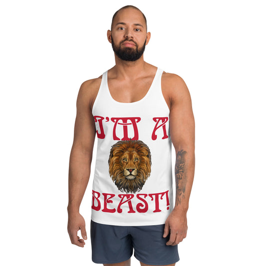 “I’M A BEAST!”White Men’s Tank Top W/Red Font