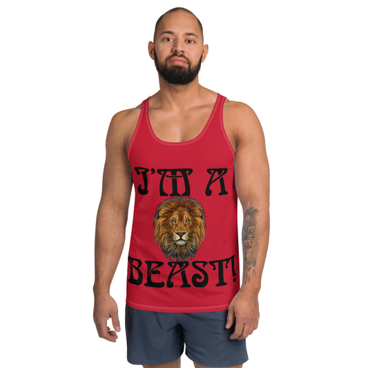 “I’M A BEAST!”Red Men’s Tank Top W/Black Font