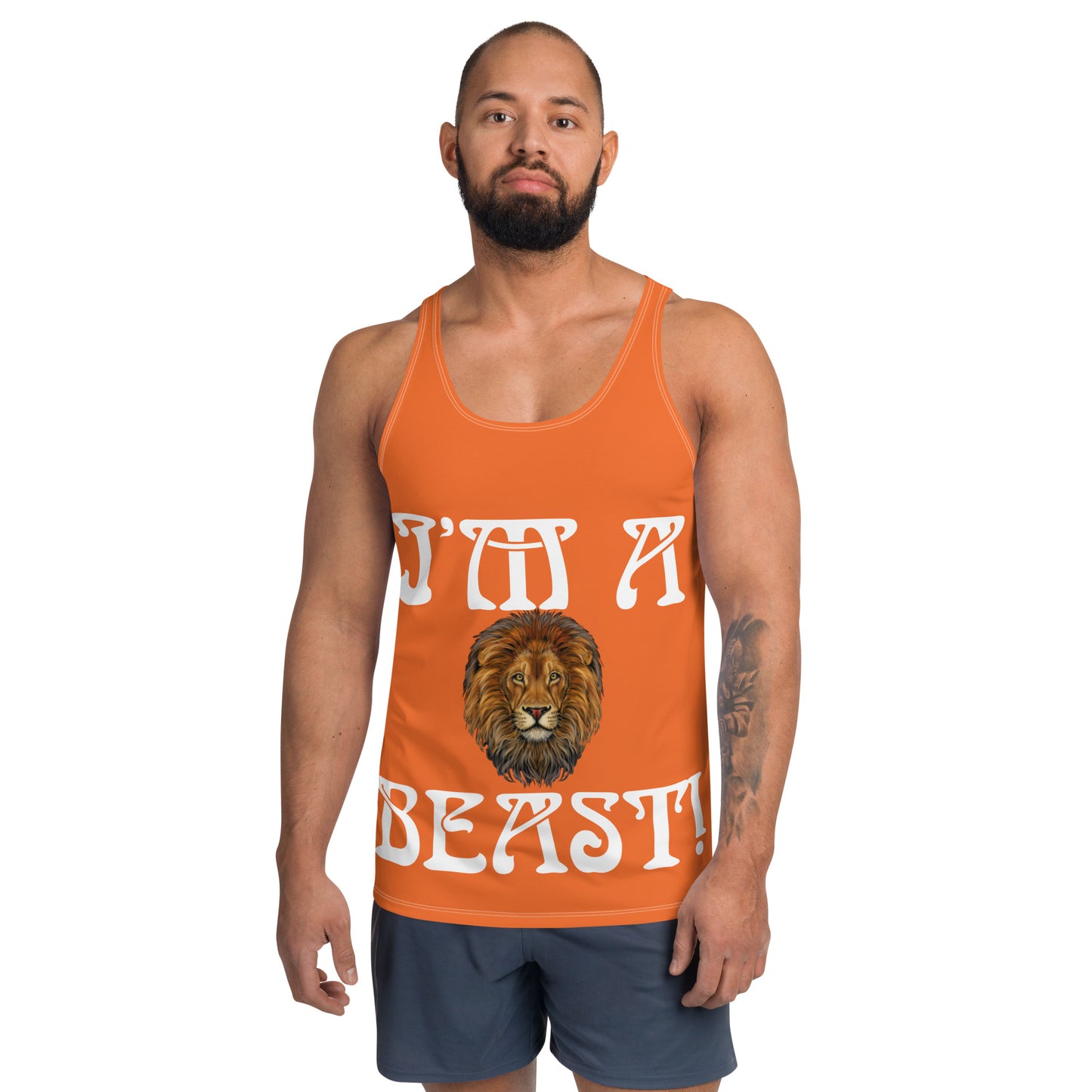 “I’M A BEAST!”Orange Men’s Tank Top W/White Font