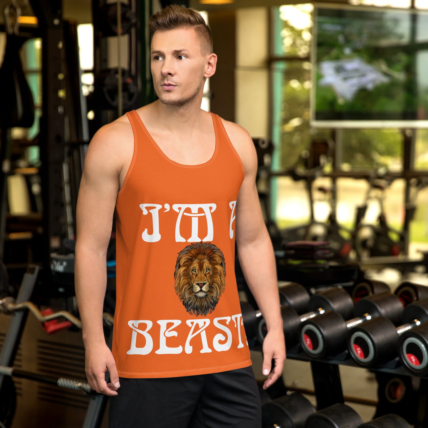 “I’M A BEAST!”Orange Men’s Tank Top W/White Font