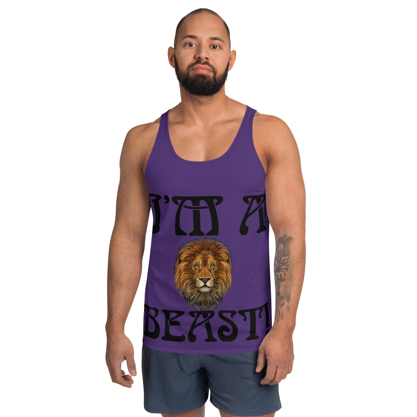 “I’M A BEAST!”Purple Men’s Tank Top W/Black Font