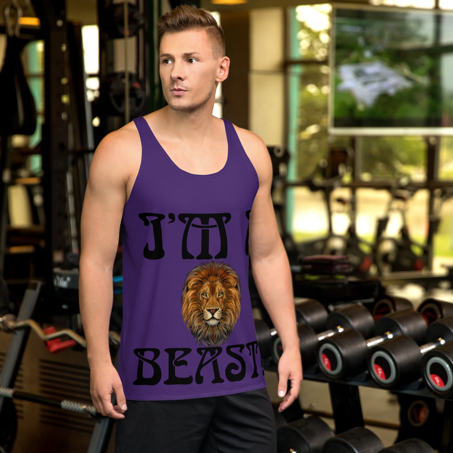 “I’M A BEAST!”Purple Men’s Tank Top W/Black Font