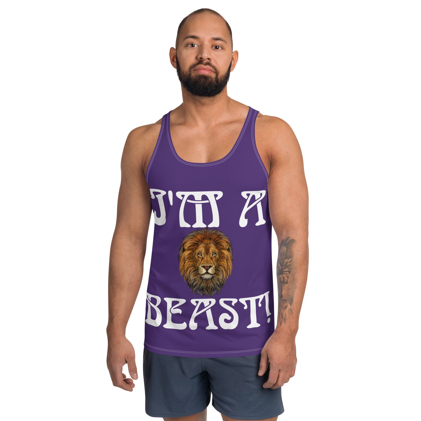 “I’M A BEAST!”Purple Men’s Tank Top W/White Font