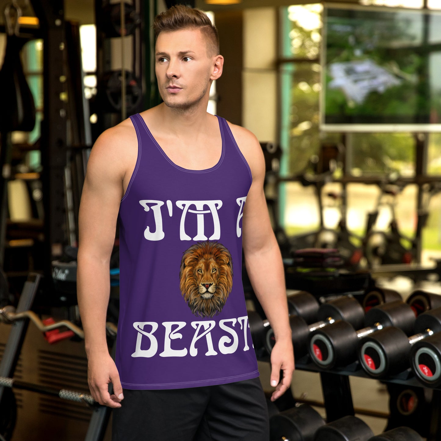 “I’M A BEAST!”Purple Men’s Tank Top W/White Font