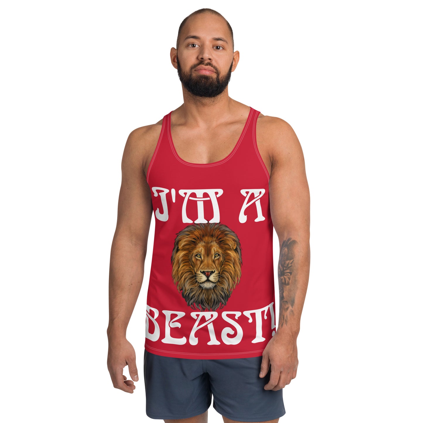 “I’M A BEAST!”Red Men’s Tank Top W/White Font