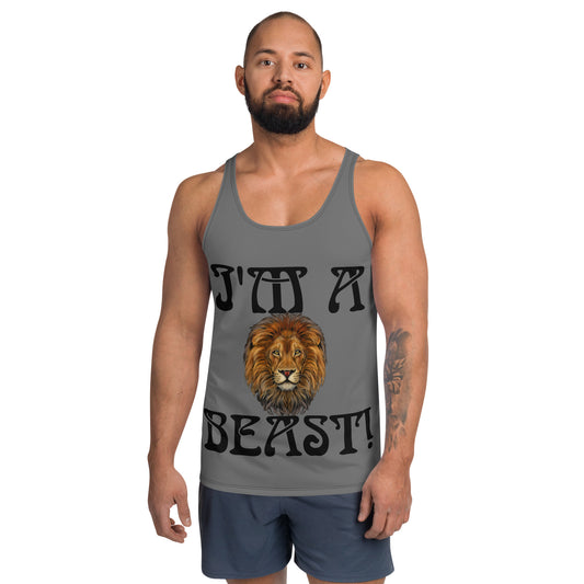 “I’M A BEAST!”Grey Men’s Tank Top W/Black Font