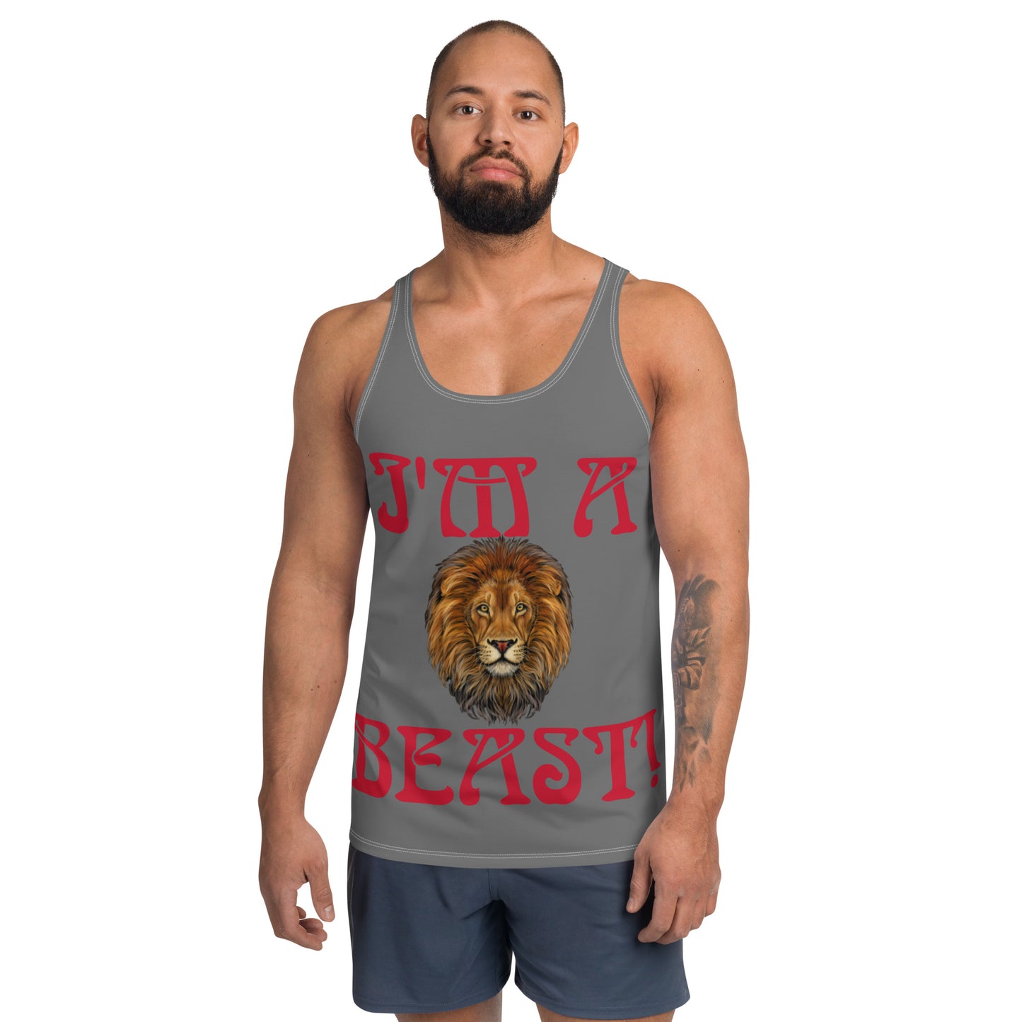 “I’M A BEAST!”Grey Men’s Tank Top W/Red Font