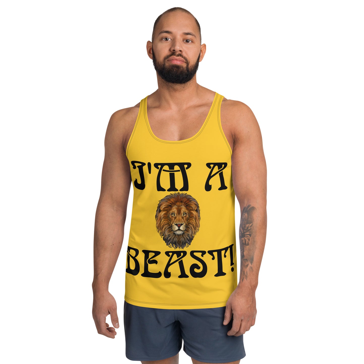 “I’M A BEAST!”Yellow Men’s Tank Top W/Black Font