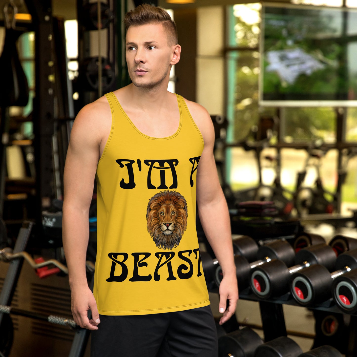 “I’M A BEAST!”Yellow Men’s Tank Top W/Black Font