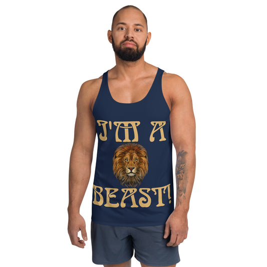 “I’M A BEAST!”Navy Men’s Tank Top W/Fawn Font