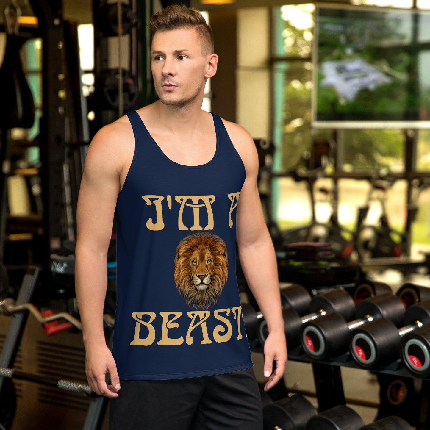 “I’M A BEAST!”Navy Men’s Tank Top W/Fawn Font