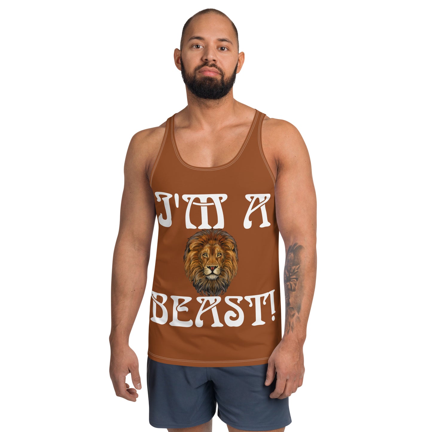 “I’M A BEAST!”Brown Men’s Tank Top W/White Font