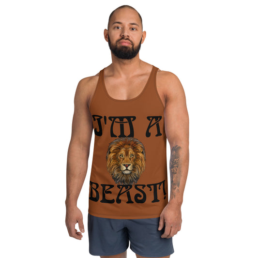 “I’M A BEAST!”Brown Men’s Tank Top W/Black Font