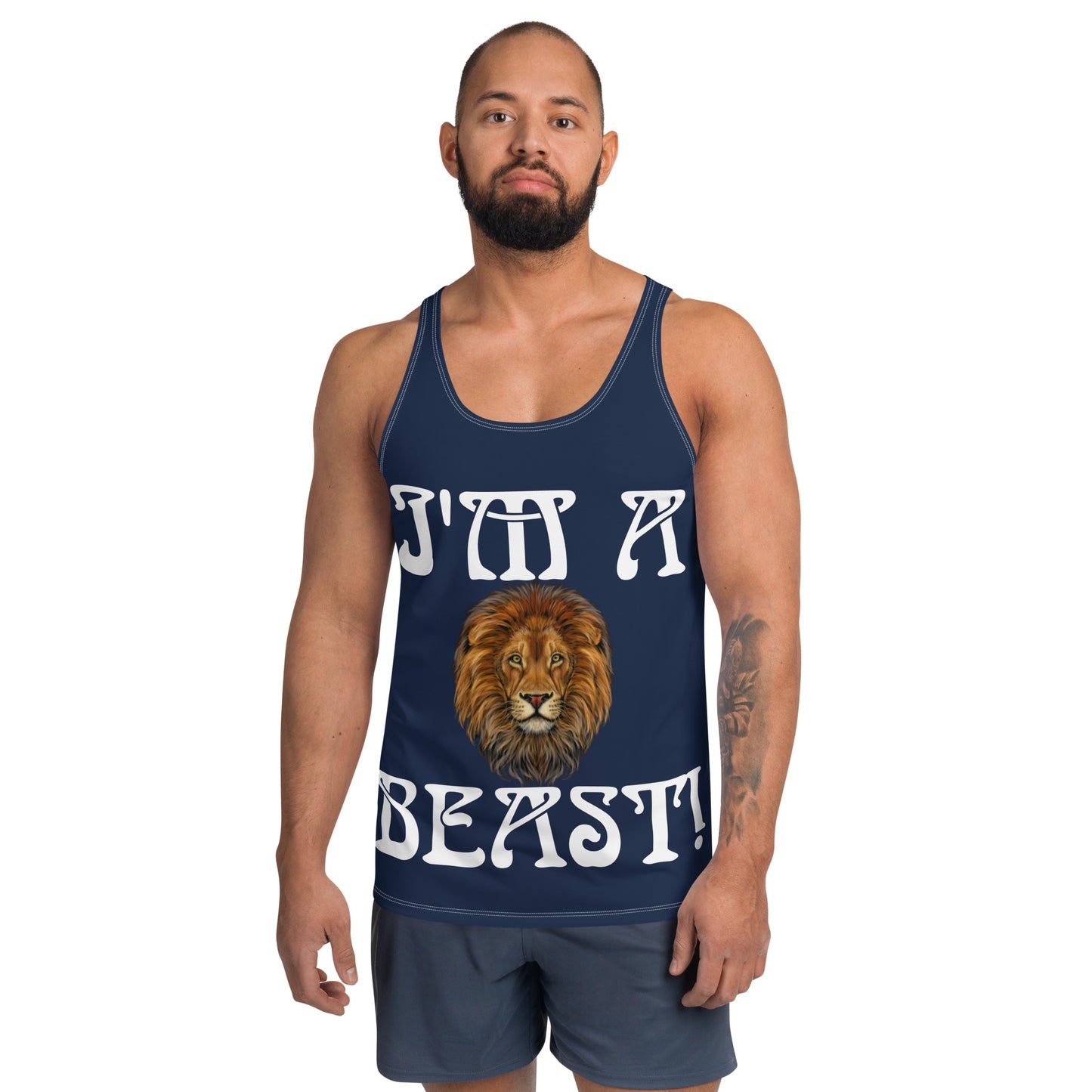 “I’M A BEAST!”Navy Men’s Tank Top W/White Font