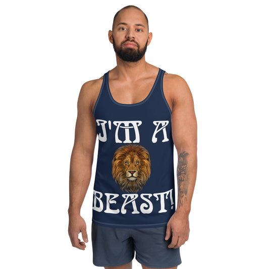 “I’M A BEAST!”Navy Men’s Tank Top W/White Font