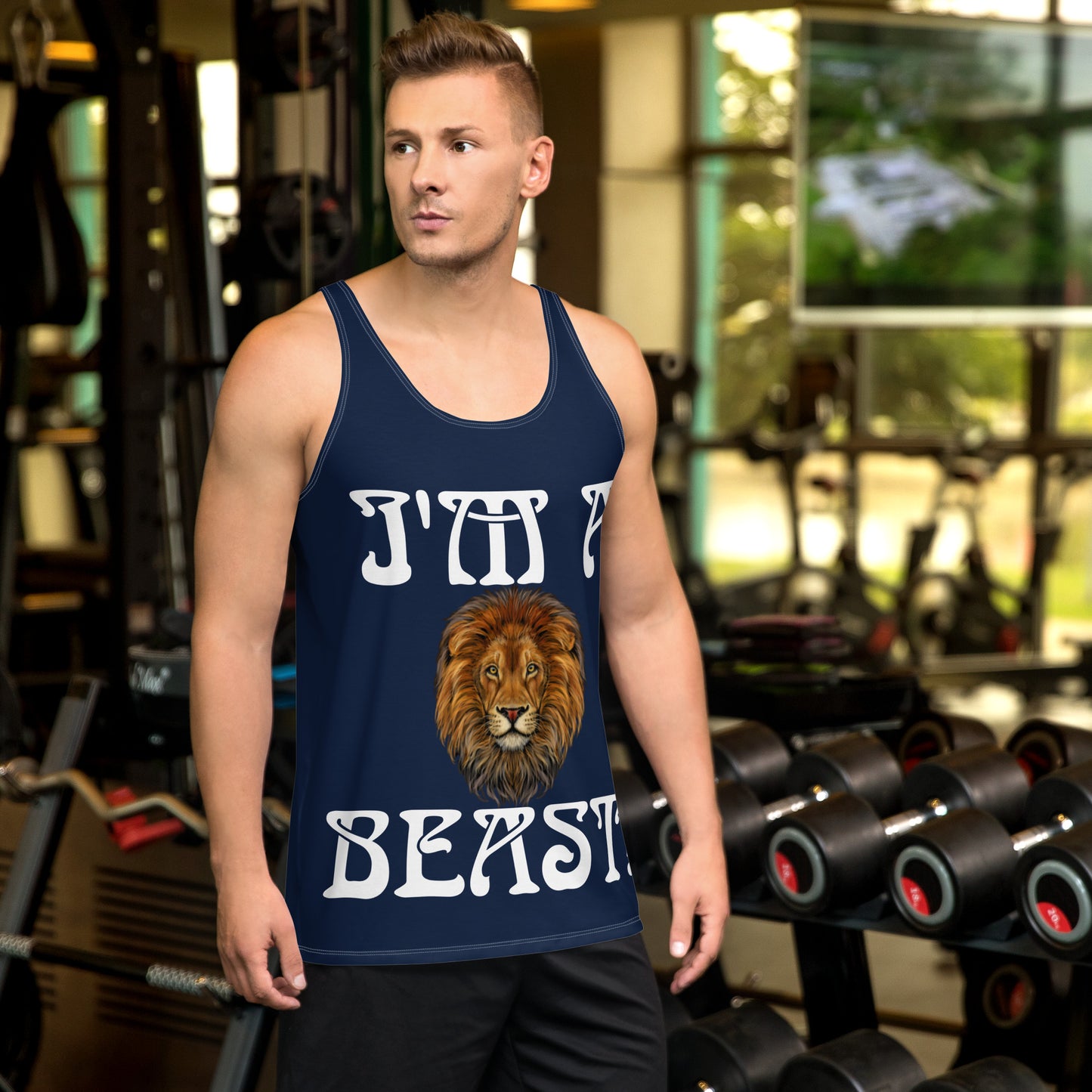 “I’M A BEAST!”Navy Men’s Tank Top W/White Font