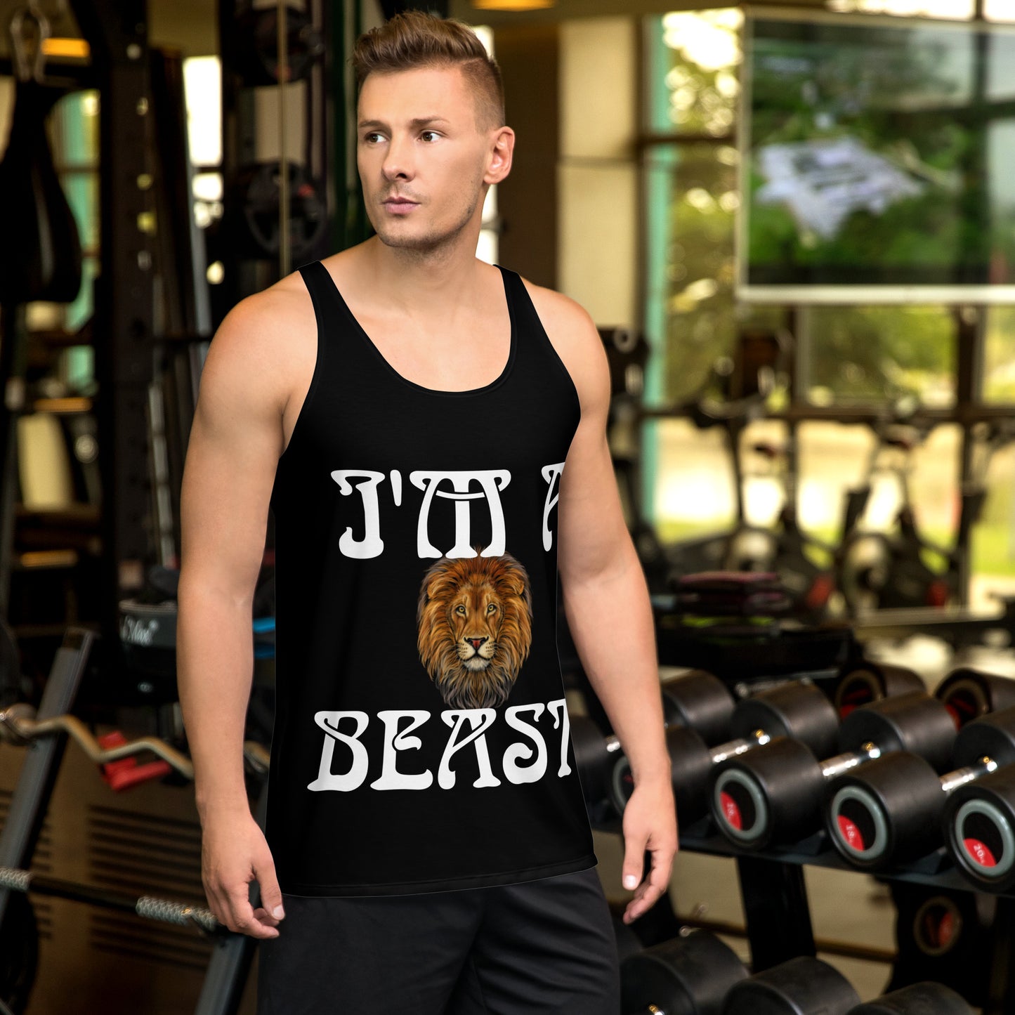 I’M A BEAST!”Black Men’s Tank Top W/White Font