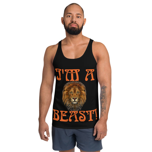 “I’M A BEAST!”Black Men’s Tank Top W/Orange Font