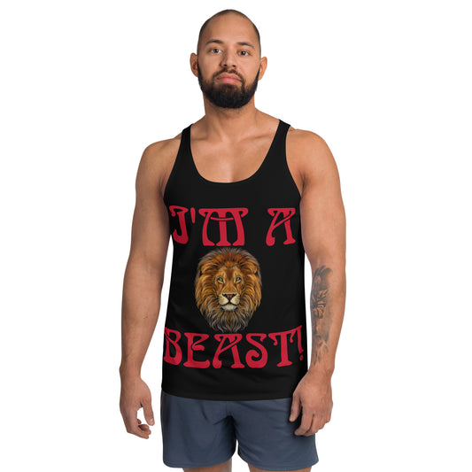 “I’M A BEAST!”Black Men’s Tank Top W/Red Font