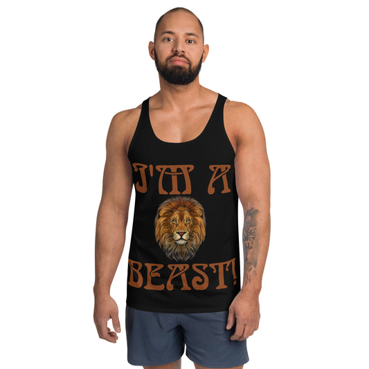 “I’M A BEAST!”Black Men’s Tank Top W/Brown Font