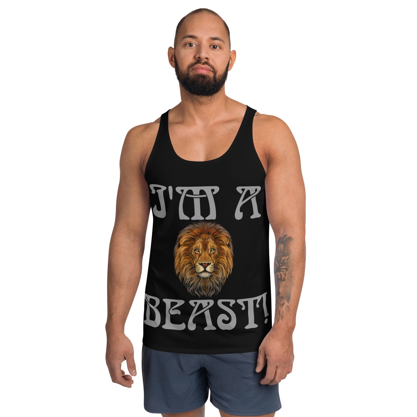 “I’M A BEAST!”Black Men’s Tank Top W/Silver Font