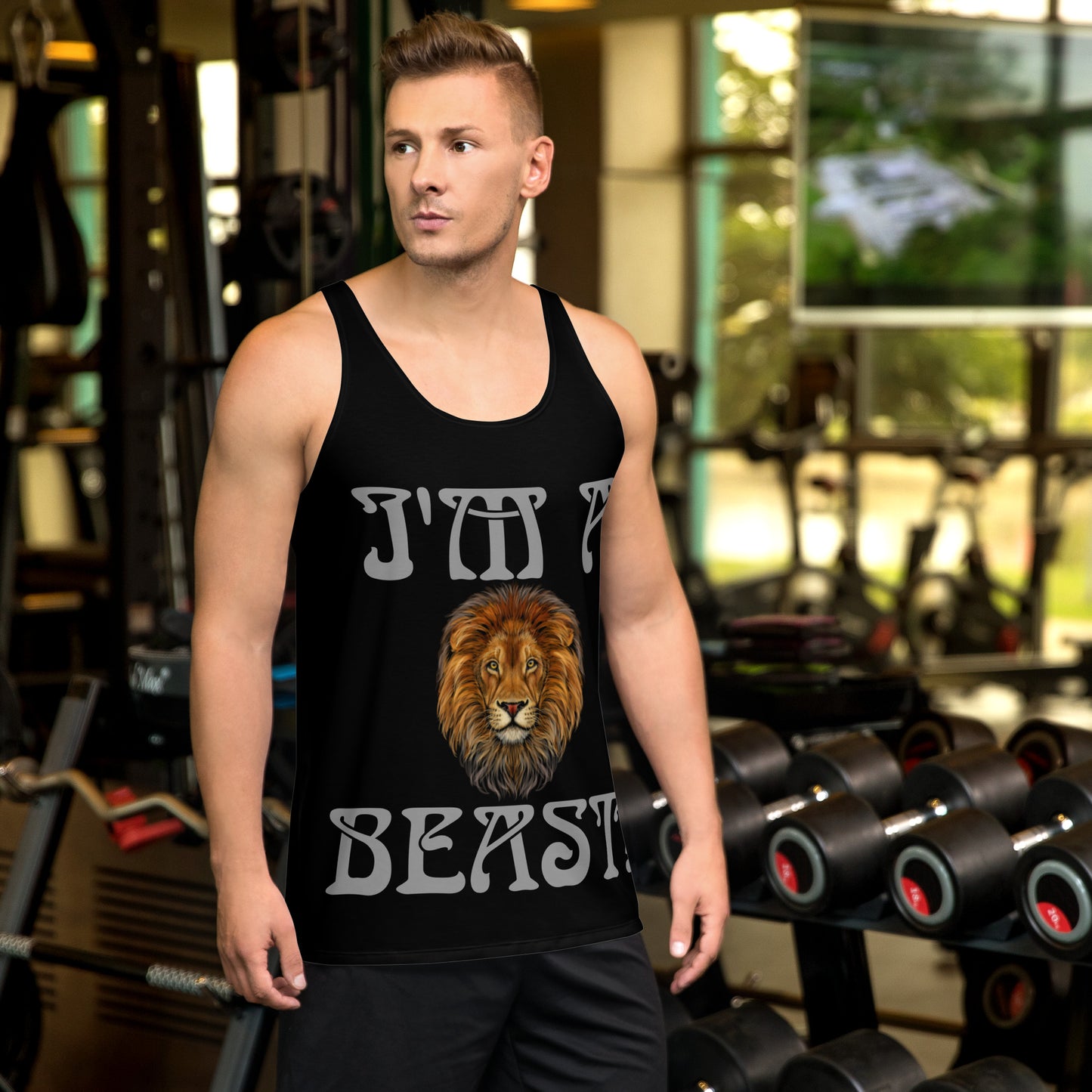 “I’M A BEAST!”Black Men’s Tank Top W/Silver Font