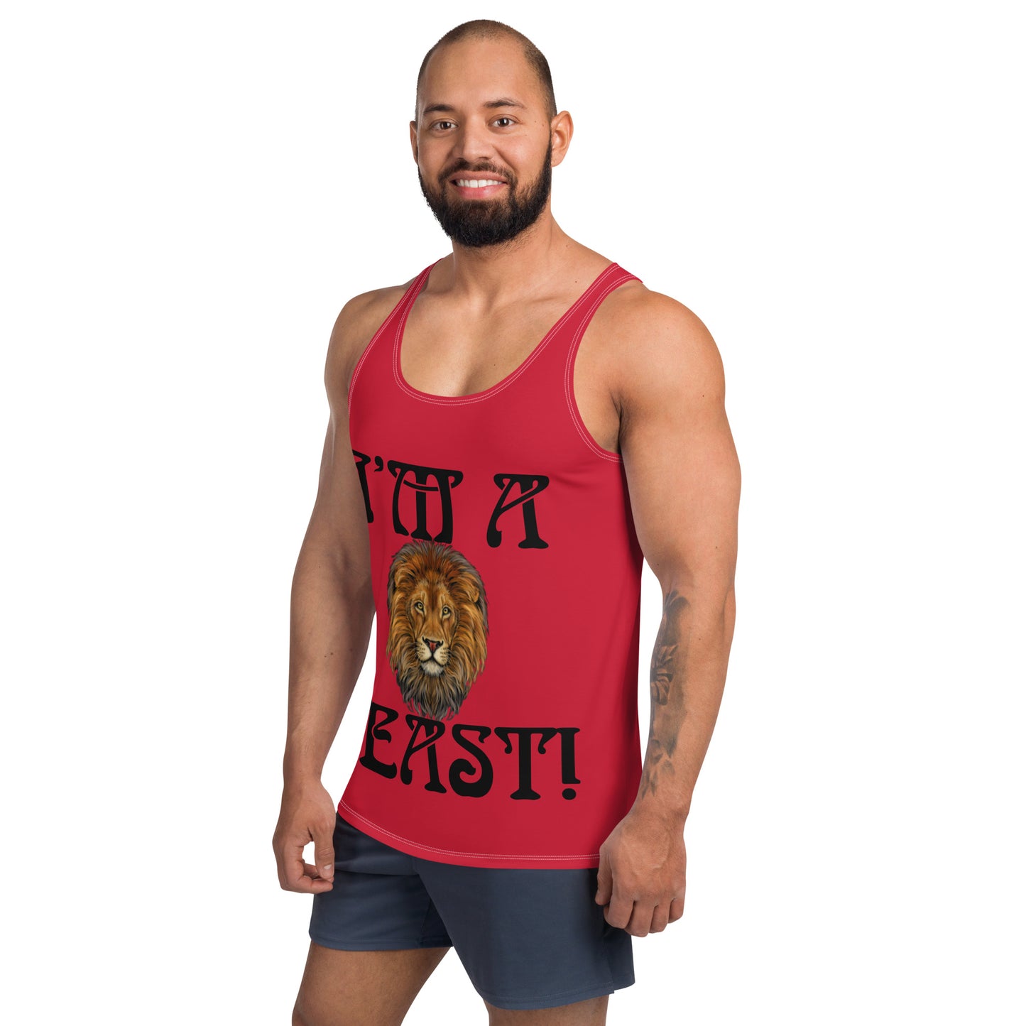 “I’M A BEAST!”Red Men’s Tank Top W/Black Font