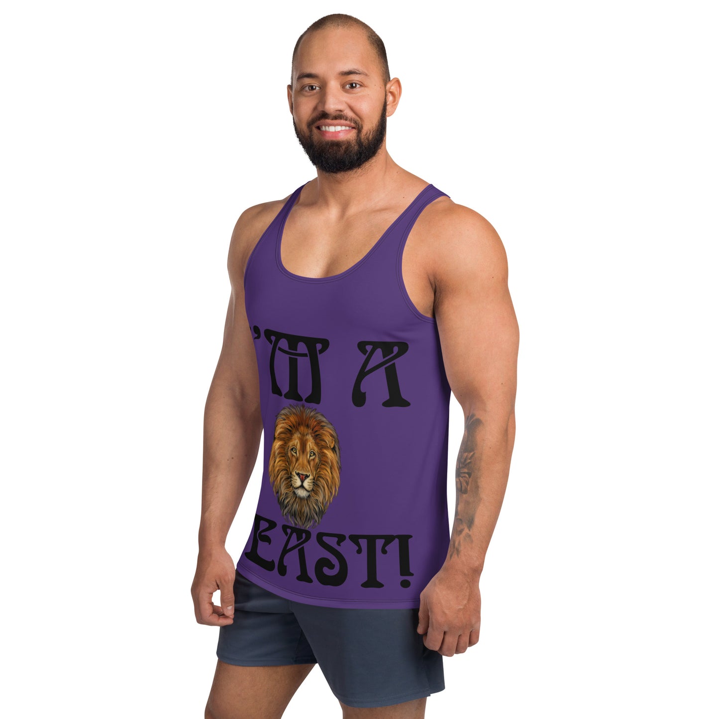 “I’M A BEAST!”Purple Men’s Tank Top W/Black Font