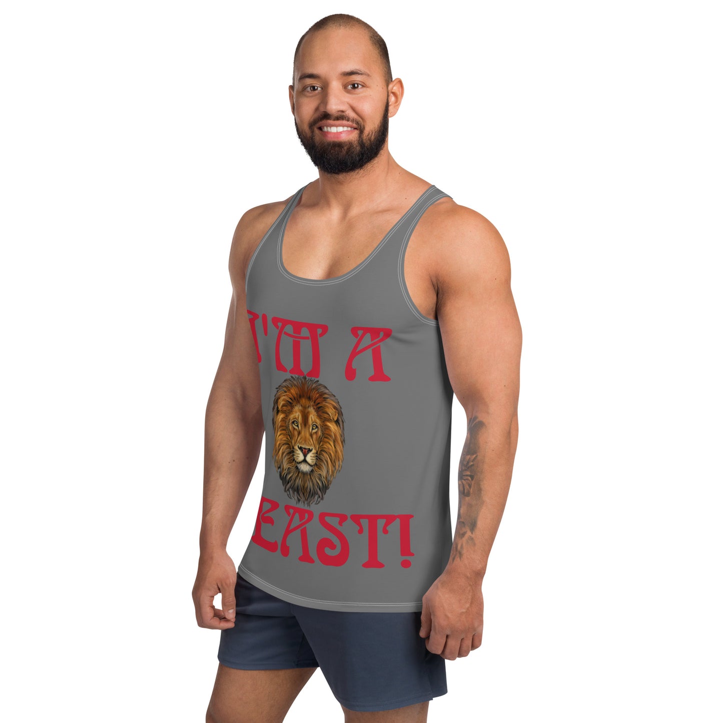 “I’M A BEAST!”Grey Men’s Tank Top W/Red Font