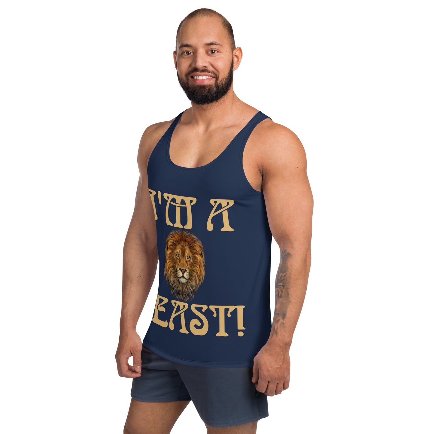 “I’M A BEAST!”Navy Men’s Tank Top W/Fawn Font