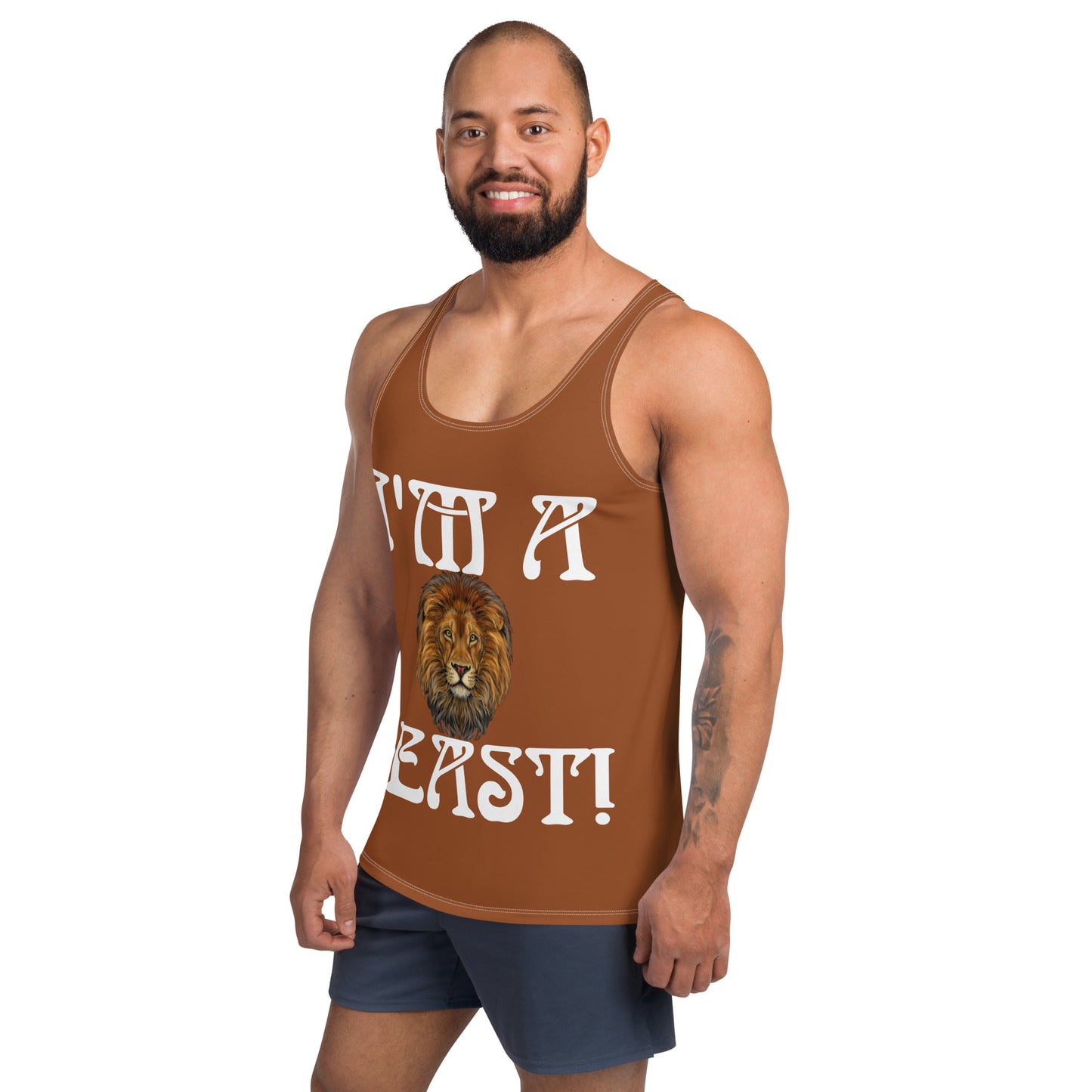 “I’M A BEAST!”Brown Men’s Tank Top W/White Font