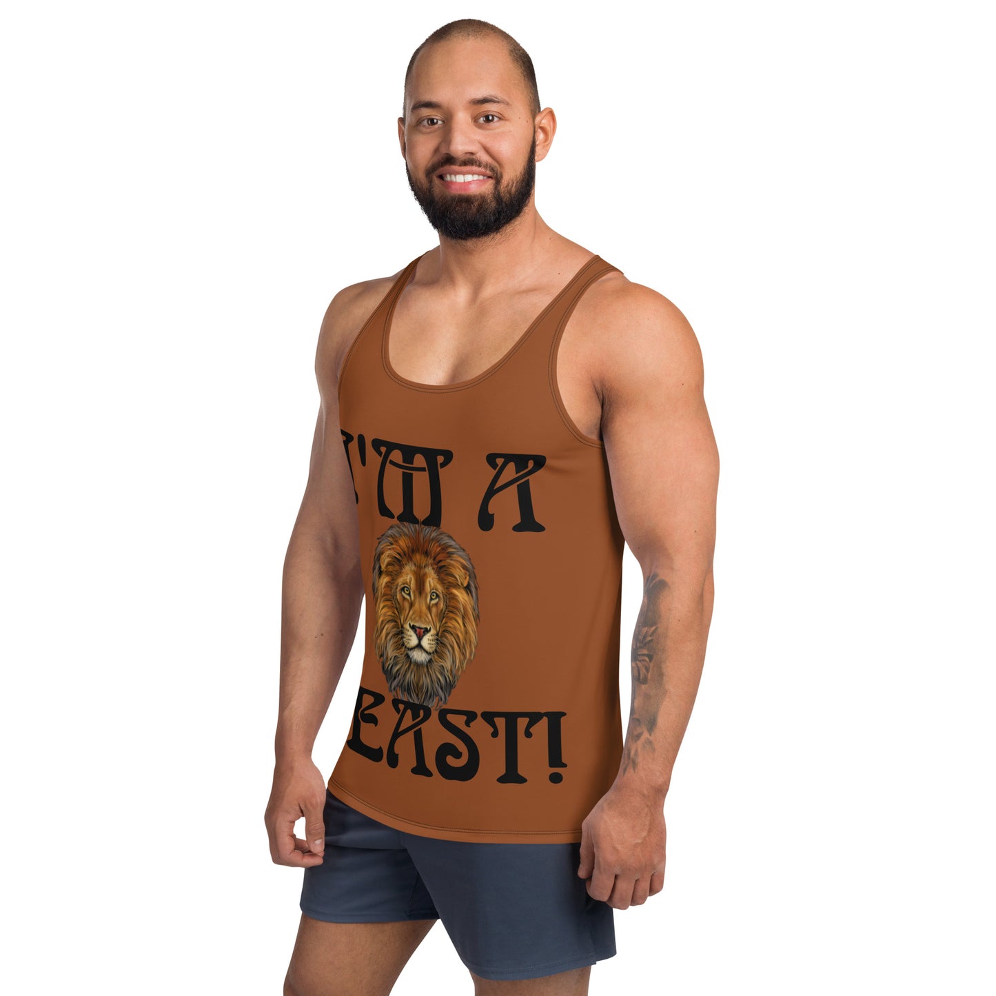 “I’M A BEAST!”Brown Men’s Tank Top W/Black Font