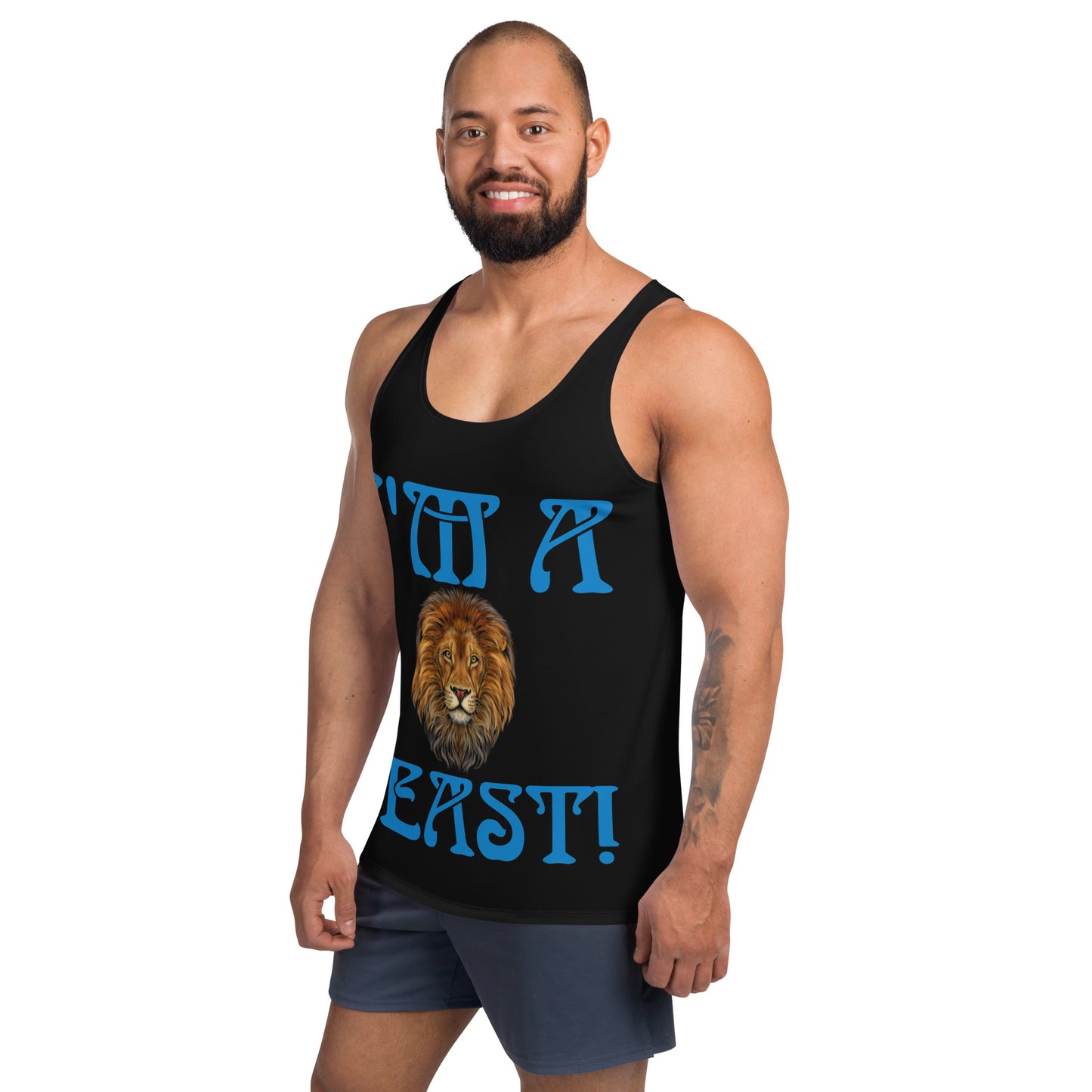 “I’M A BEAST!”Black Men’s Tank Top W/Navy Blue Font